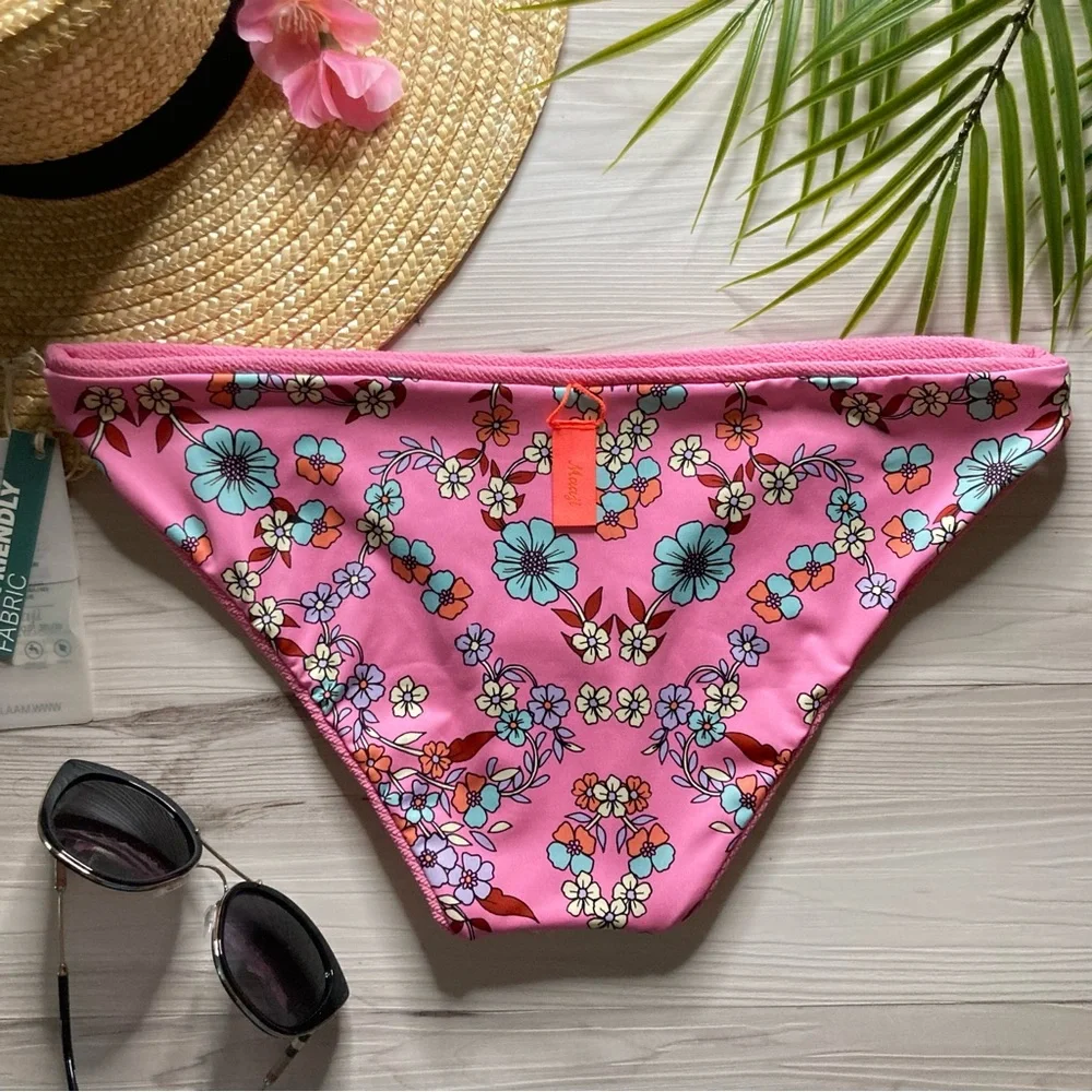 Maaji •• Pink Reversible Floral Summer Cheeky Bikini Bottoms